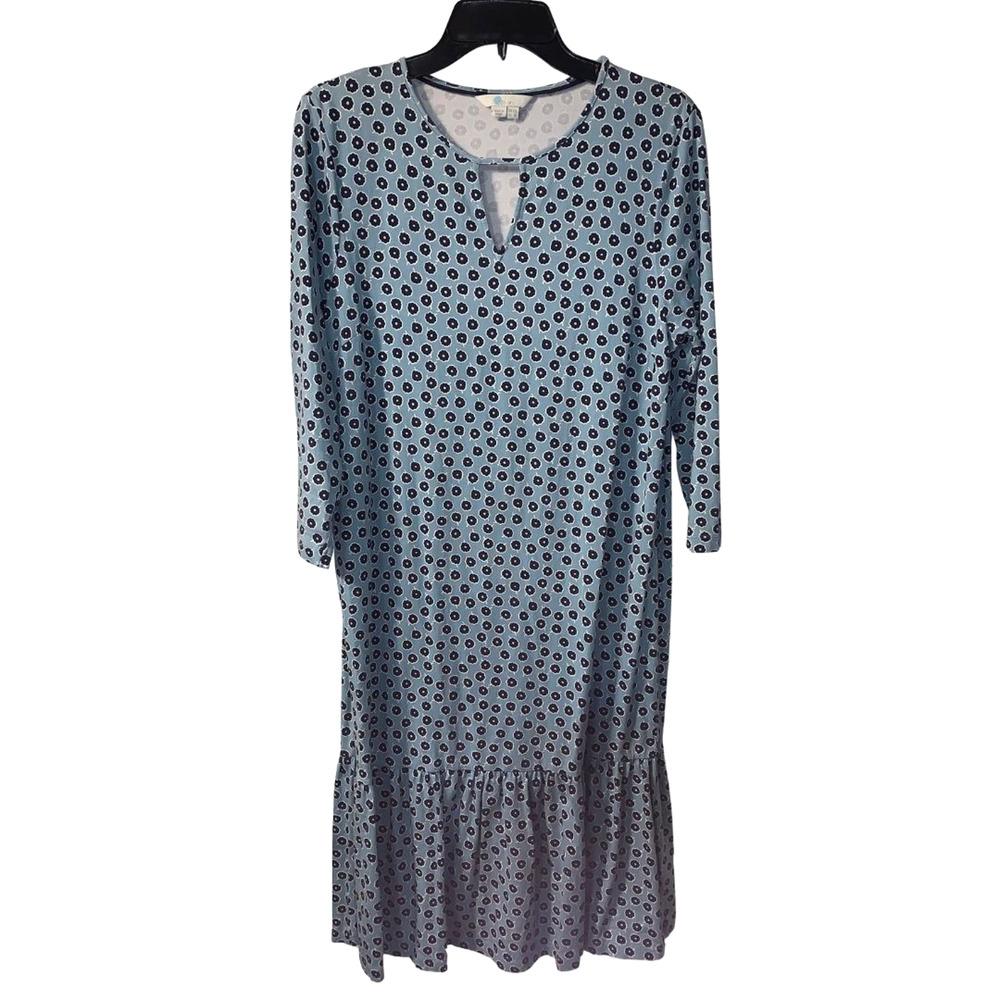 Boden Women's Cottage Peplum Hem Dress Size 8L US Blue Floral Feminine Jersey
